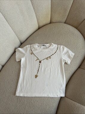 Dolce & Gabbana White Kids' Tee with Gold Chain Graphic
